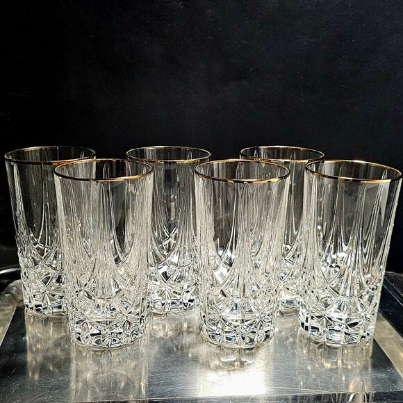 5 Mikasa Regal Court Gold Highball Glasses 5.5" luxury glassware 90s crystal vtg - Picture 1 of 12